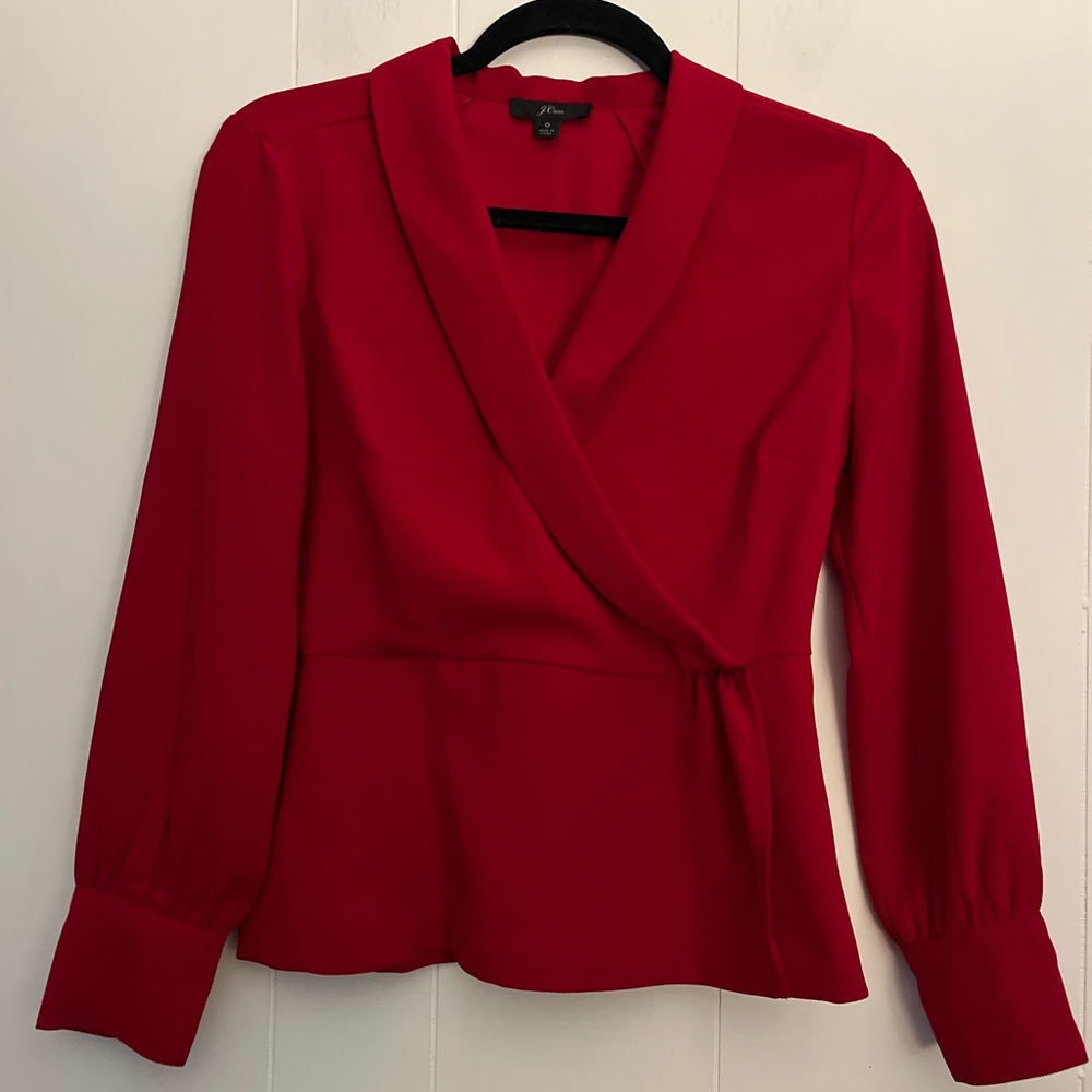 J.Crew Drapey Faux-Wrap Crepe Top Red Size 0